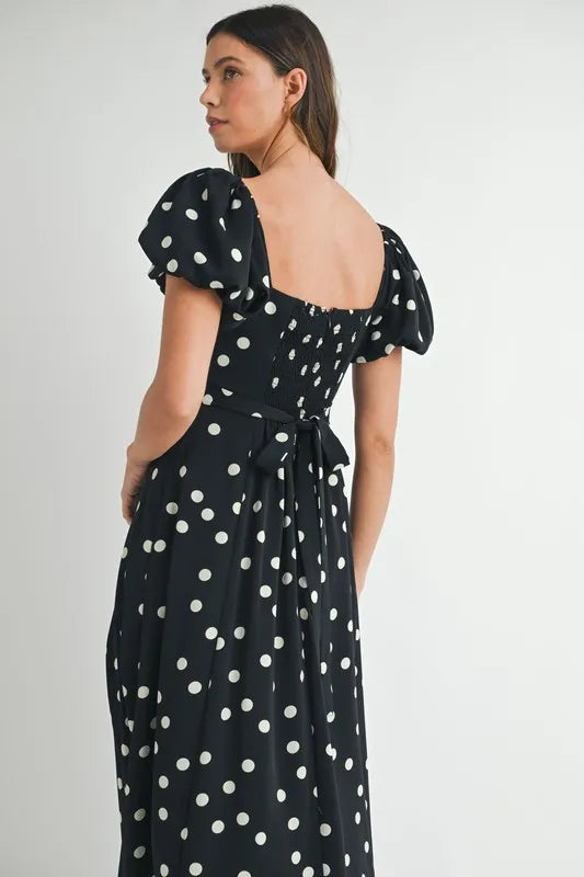 MABLE Polka Dot Puff Sleeve Midi Dress