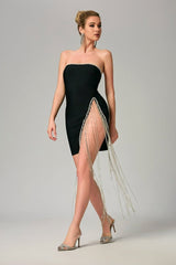 Wrapped Panel Tassel Slit Party Dress
