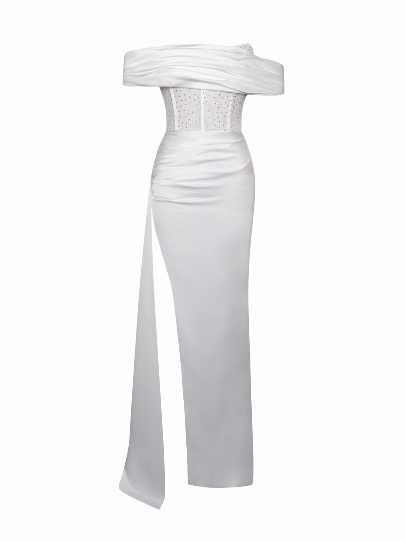 Off-shoulder Long Slit White Bandage Dress