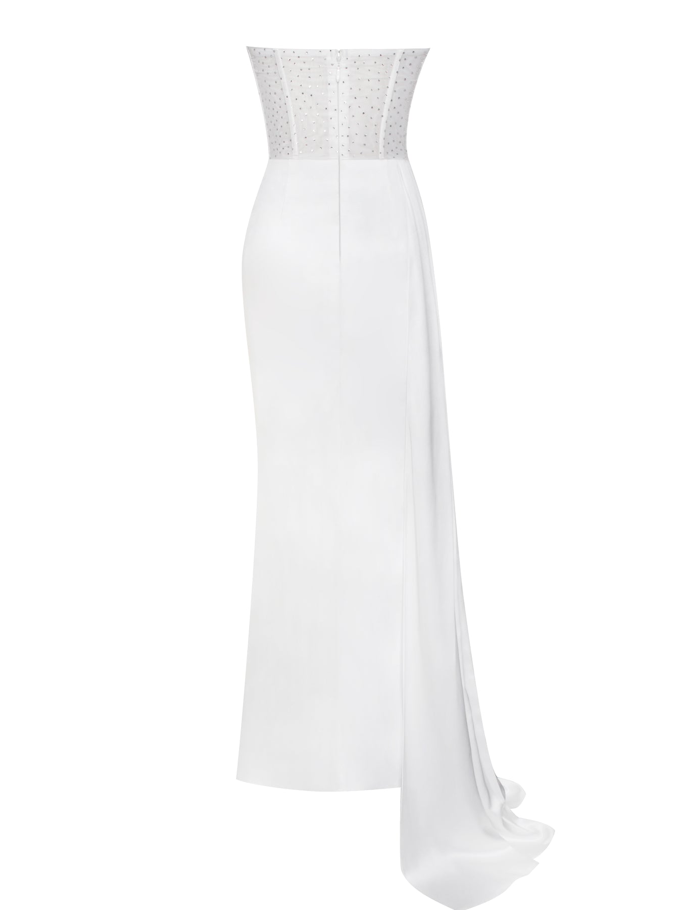 Elite Evening Dress With Bra And Diamond Ironing -White