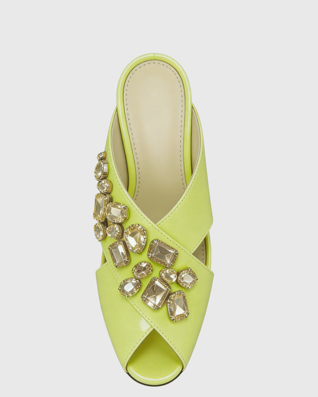 Ayden Gem Embellished Open Toe Mules In Yellow