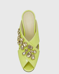 Ayden Gem Embellished Open Toe Mules In Yellow