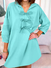 Bow Front Collared Side Pocket Shift Mini Dress