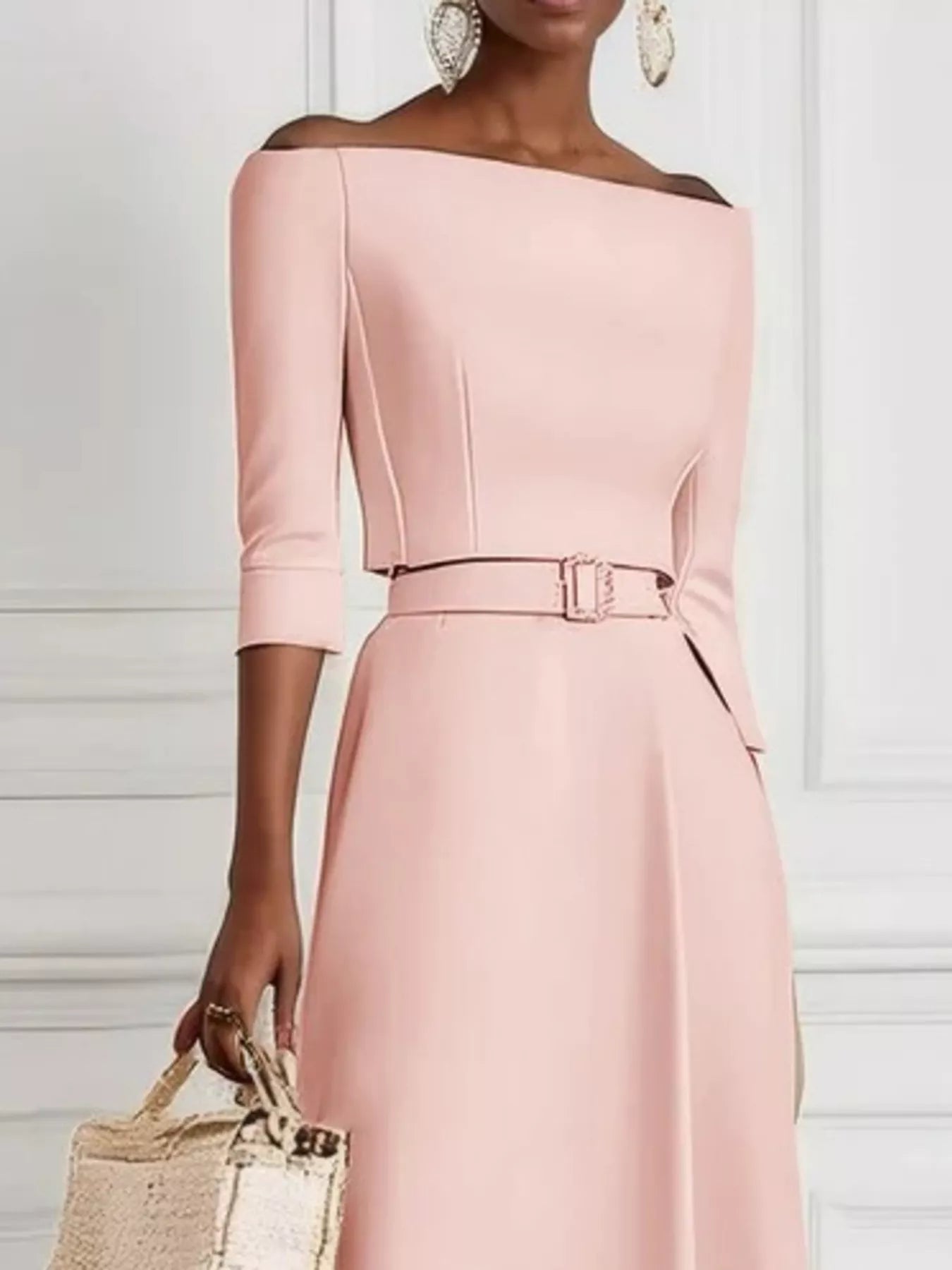 Elegant Off-Shoulder Belted Maxi Dress