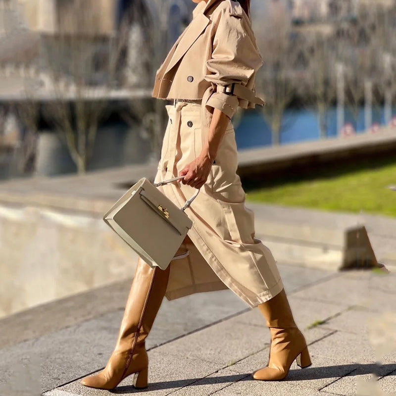 Elegant Button Belt Suit Skirt Sets
