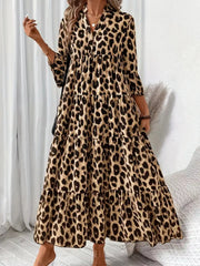Leopard 3/4 Sleeve Midi Dress
