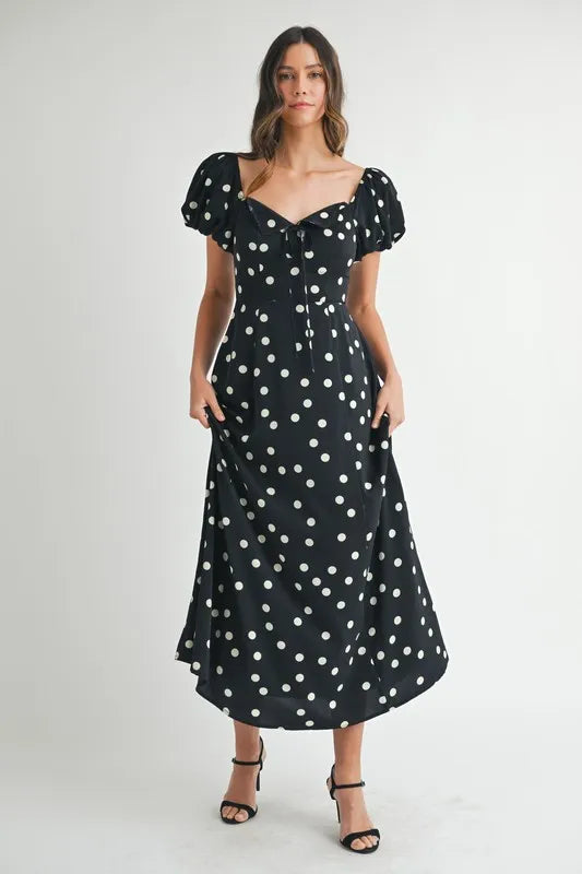 MABLE Polka Dot Puff Sleeve Midi Dress