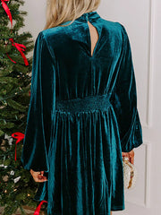Velvet Mock Neck Balloon Sleeve Dress