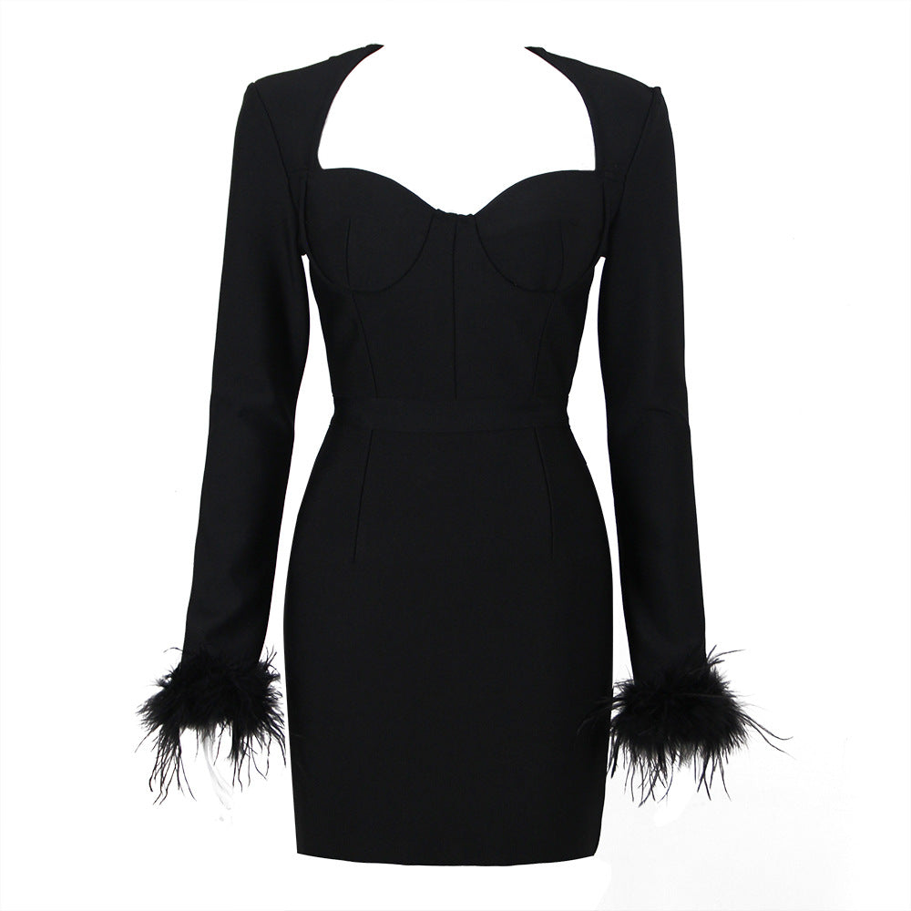 Aerika Feather Bodycon Mini Dress