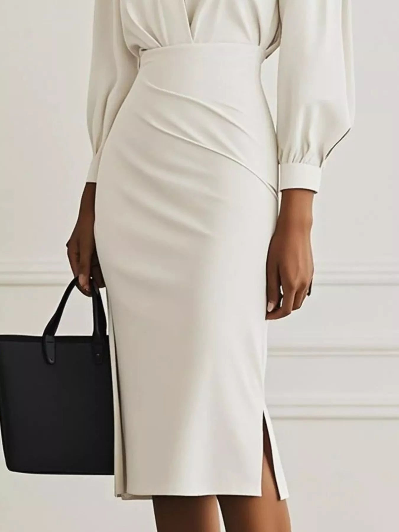 Ruched Midi Shirt Dress with Side Slit