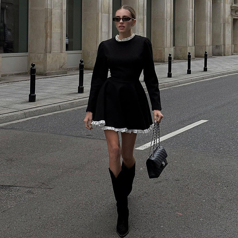 Elite A- Line Long Sleeve Dress-Black