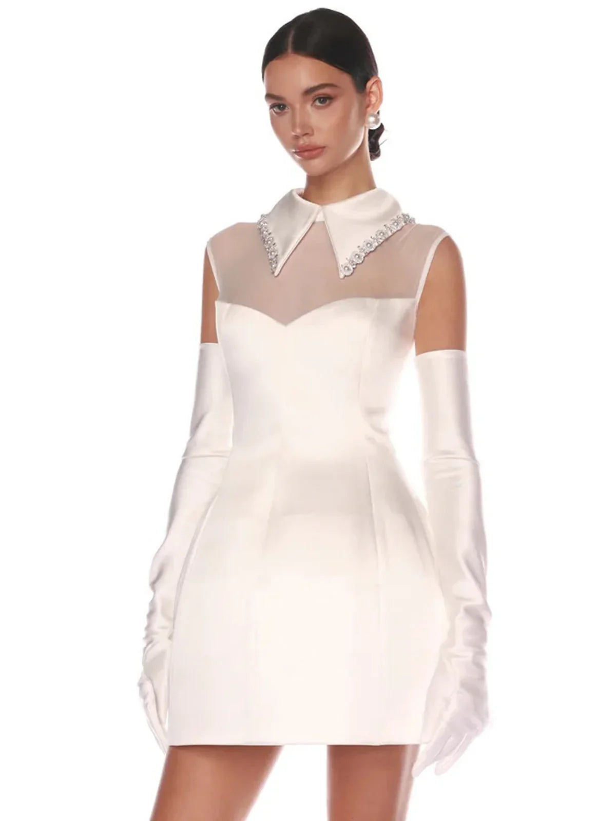 YARNA SATIN MINI DRESS-WHITE