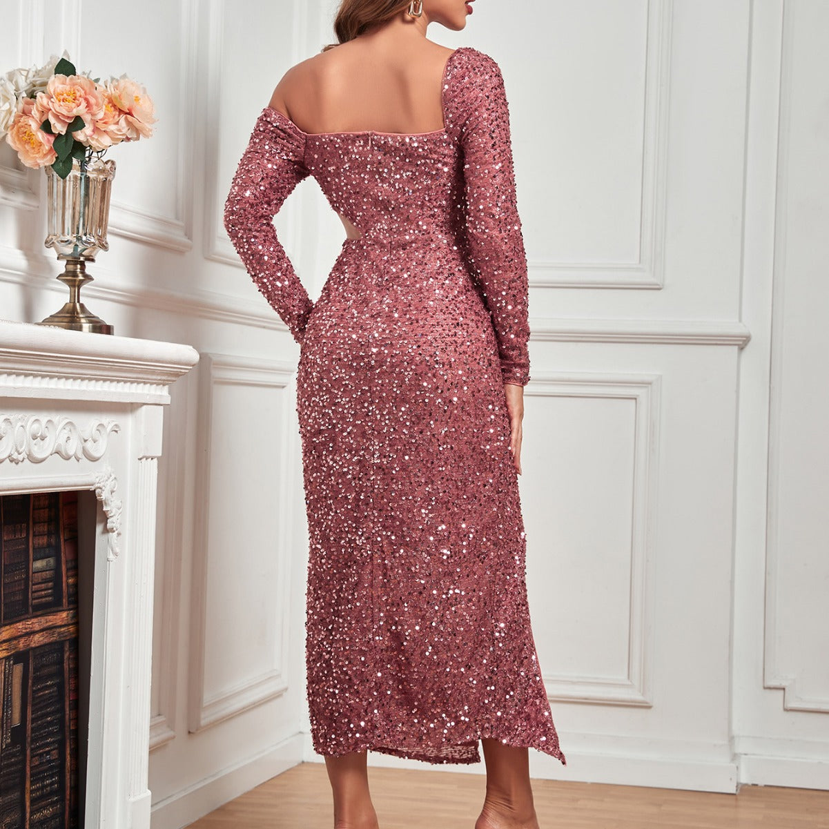 Allure Pink Sequined Guest Dress