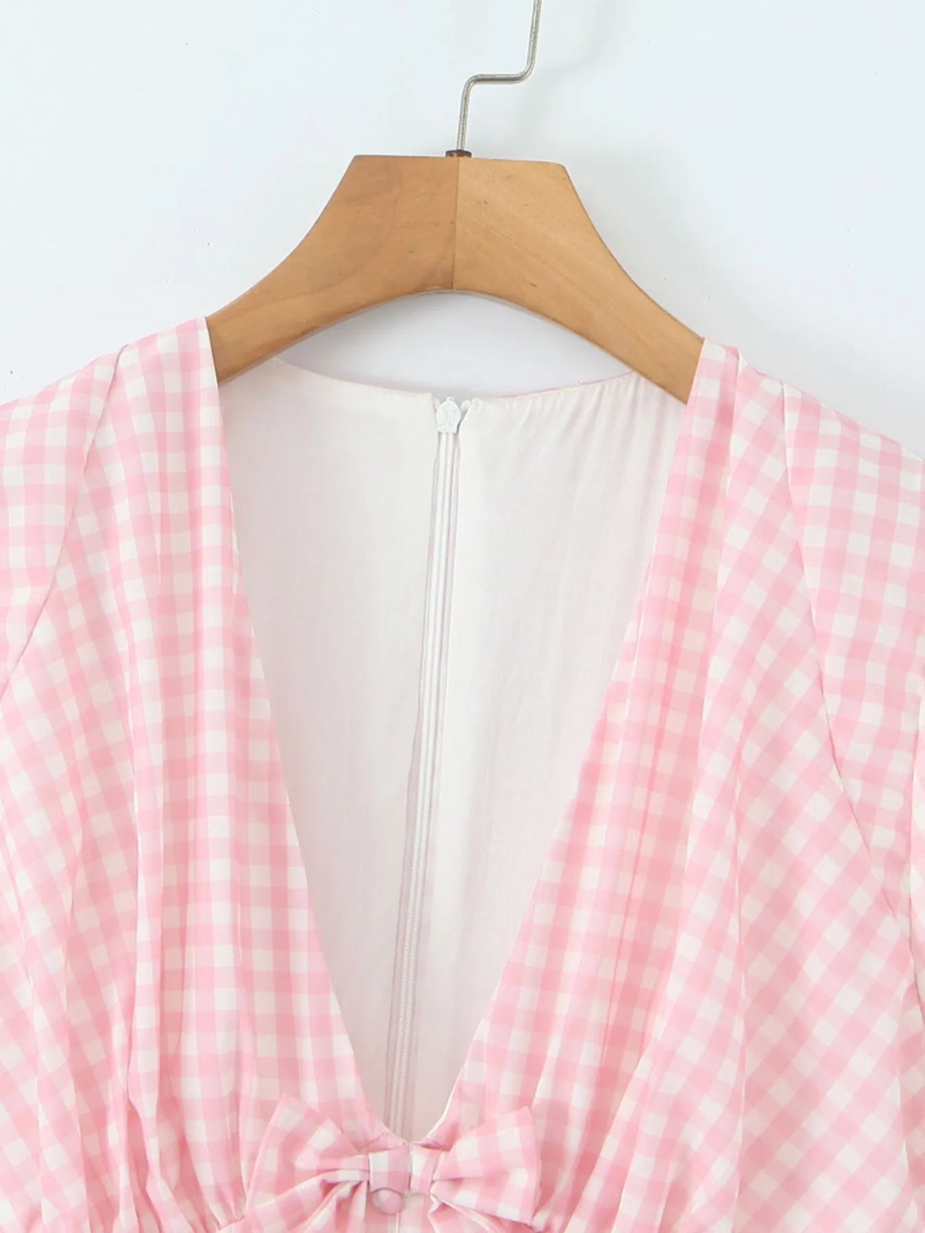 Gingham Ruffle Mini Dress with Lace Trim