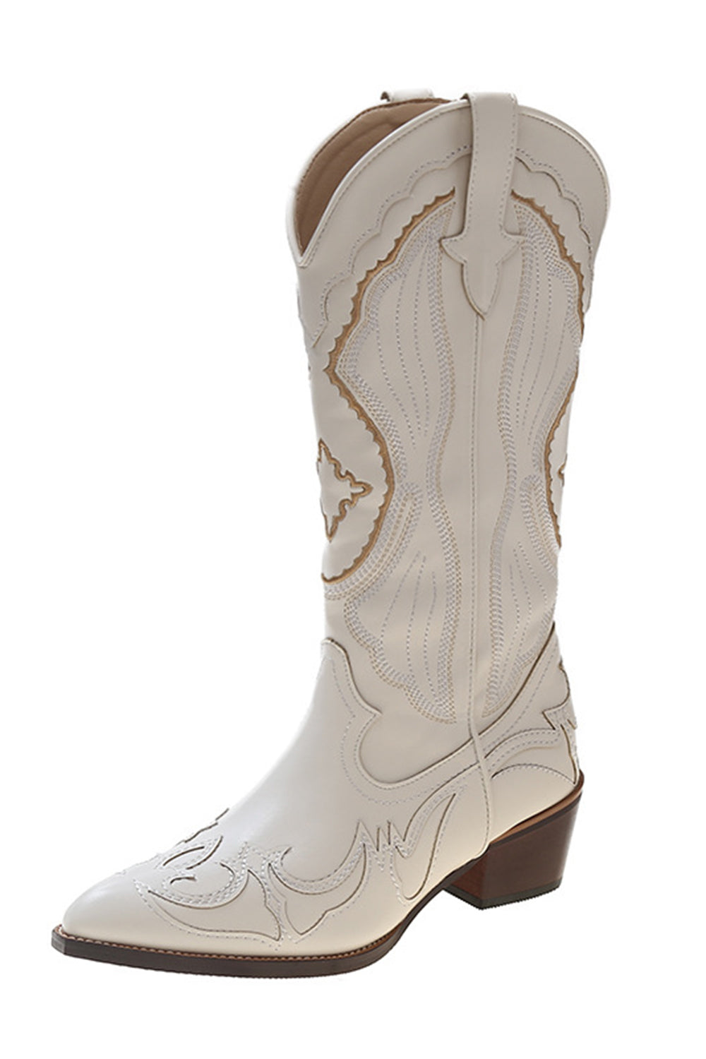 White Cowboy Western Knee High Boots Design Chunky Heel Long Boots Ridding Shoes