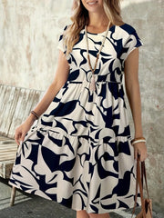Abstract Print Tiered Short Sleeve Dress