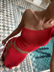 Single Shoulder Cami and Slit Skirt Sweater Set