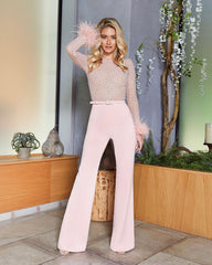 Feather Sequin Patchwork Jumpsuit