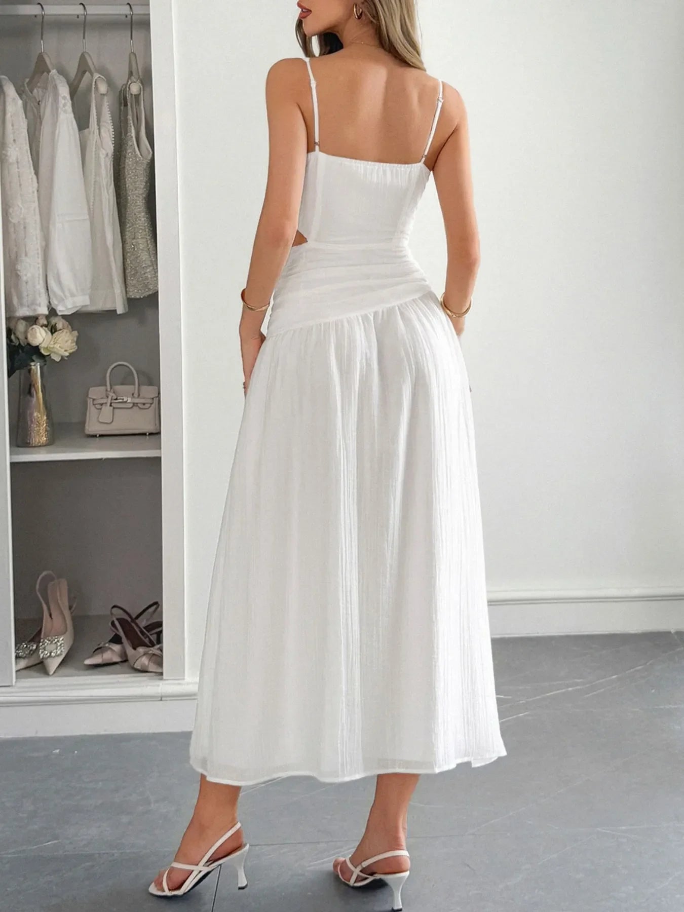 Cutout V-Neck Sleeveless Midi Dress