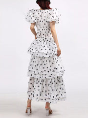 Polka Dot Puff Sleeve Top and Skirt Set