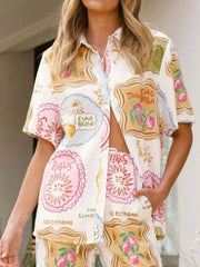 Printed Button Up Shirt and Pants Set