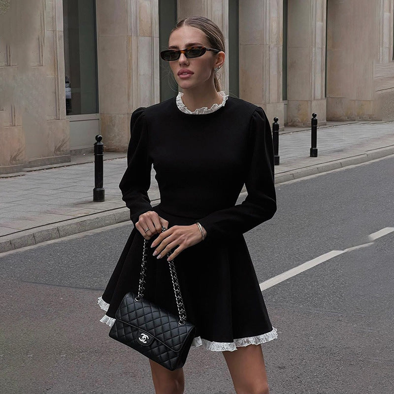 Elite A- Line Long Sleeve Dress-Black