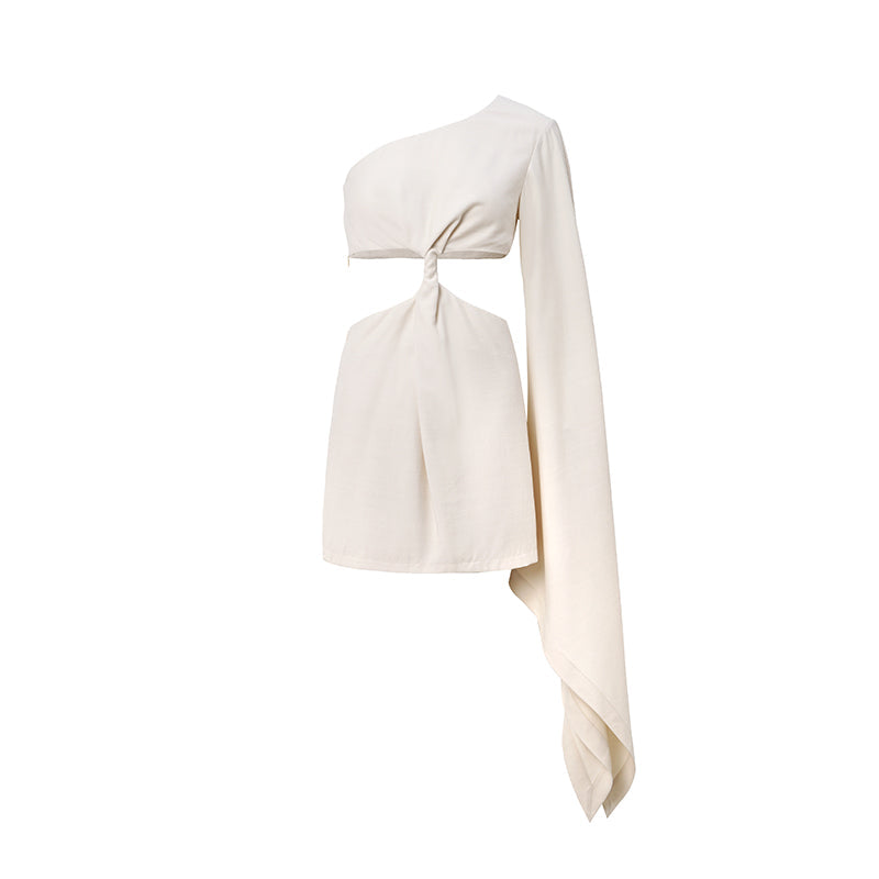 Asymmetric Knotted Slant Shoulder Dress
