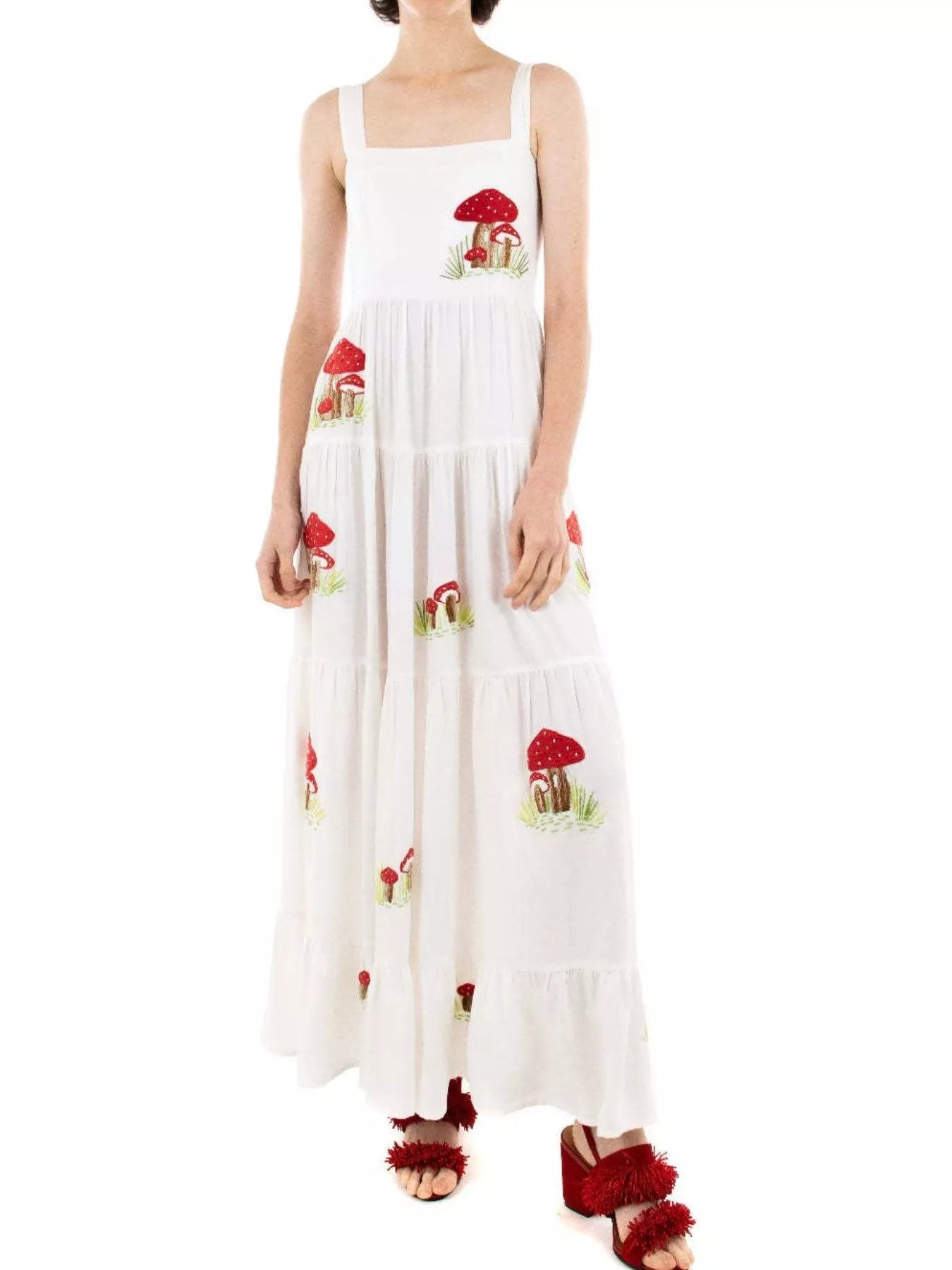 Embroidered Square Neck Tiered Maxi Cami Dress