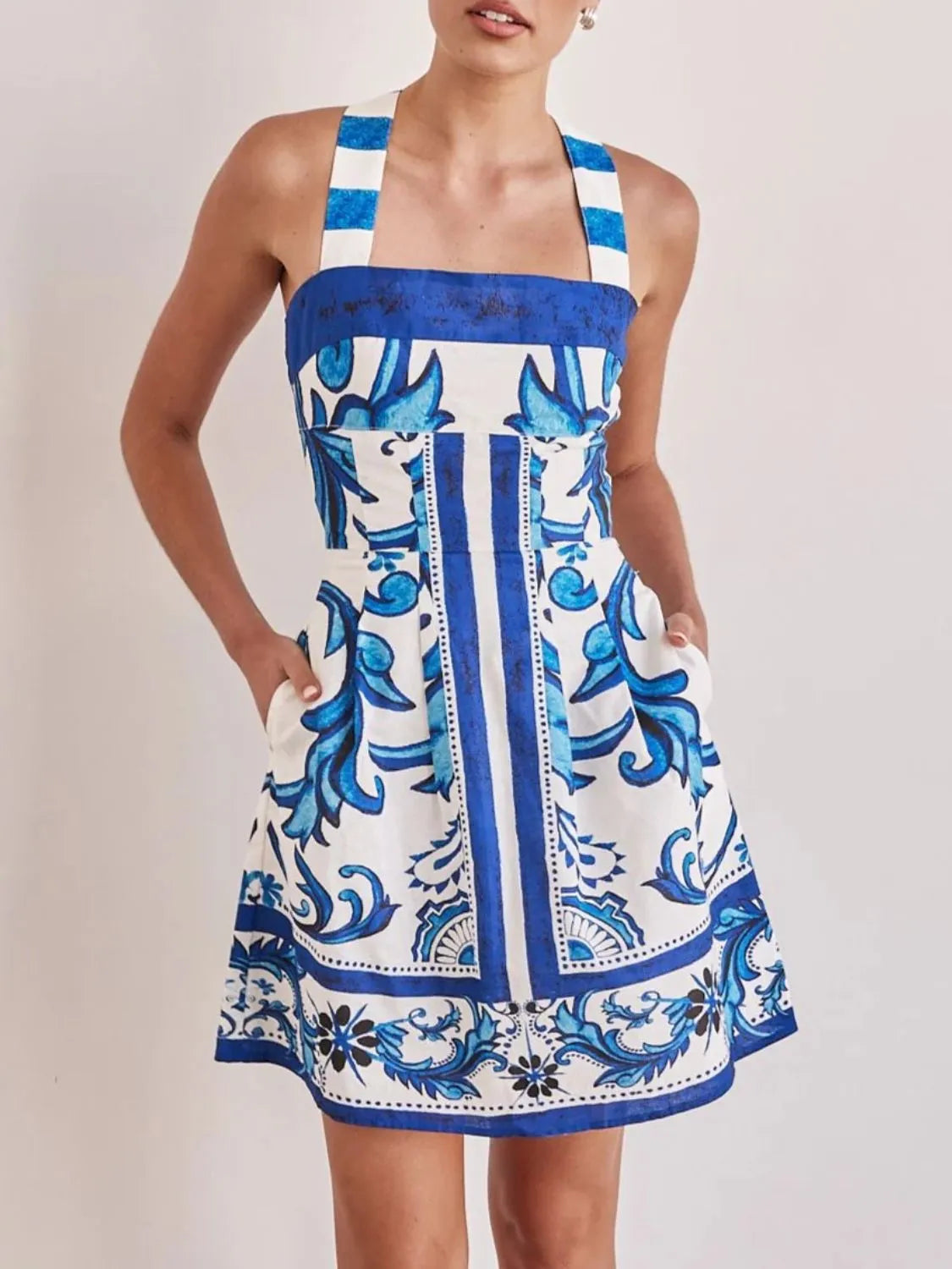 Printed Square Neck Mini Dress