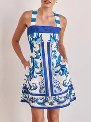 Printed Square Neck Mini Dress