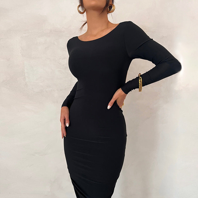 Backless Pleated Long Elegant Slim Dress