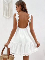 Surplice Summer Mini Dress with Tassel Hem