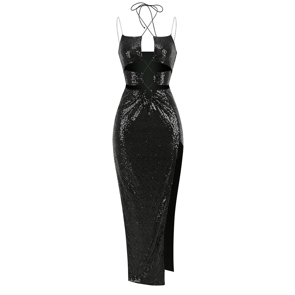 Alyia Black Cutout Rhinestone Elegant Dress