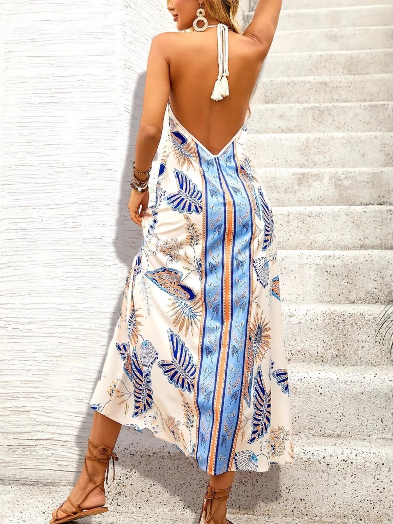 Printed Halter Neck Midi Dress