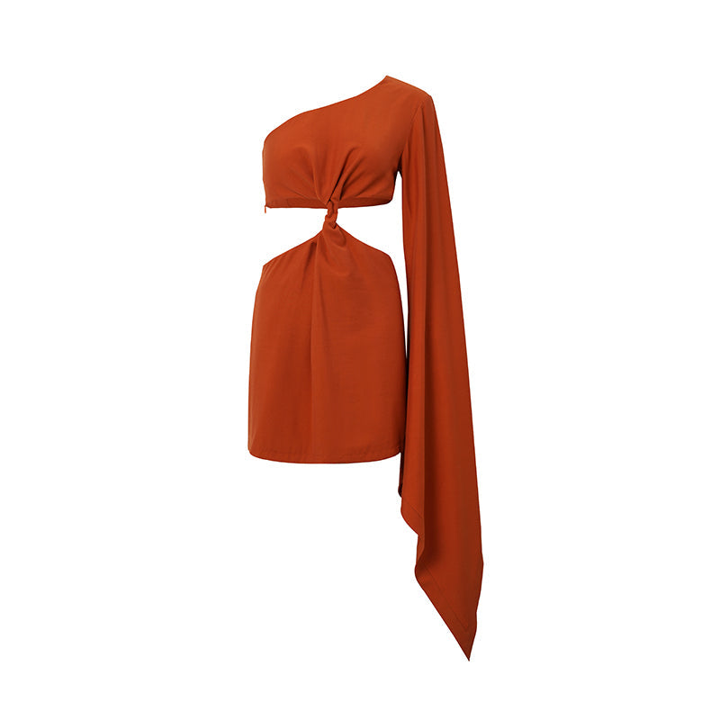 Asymmetric Knotted Slant Shoulder Dress