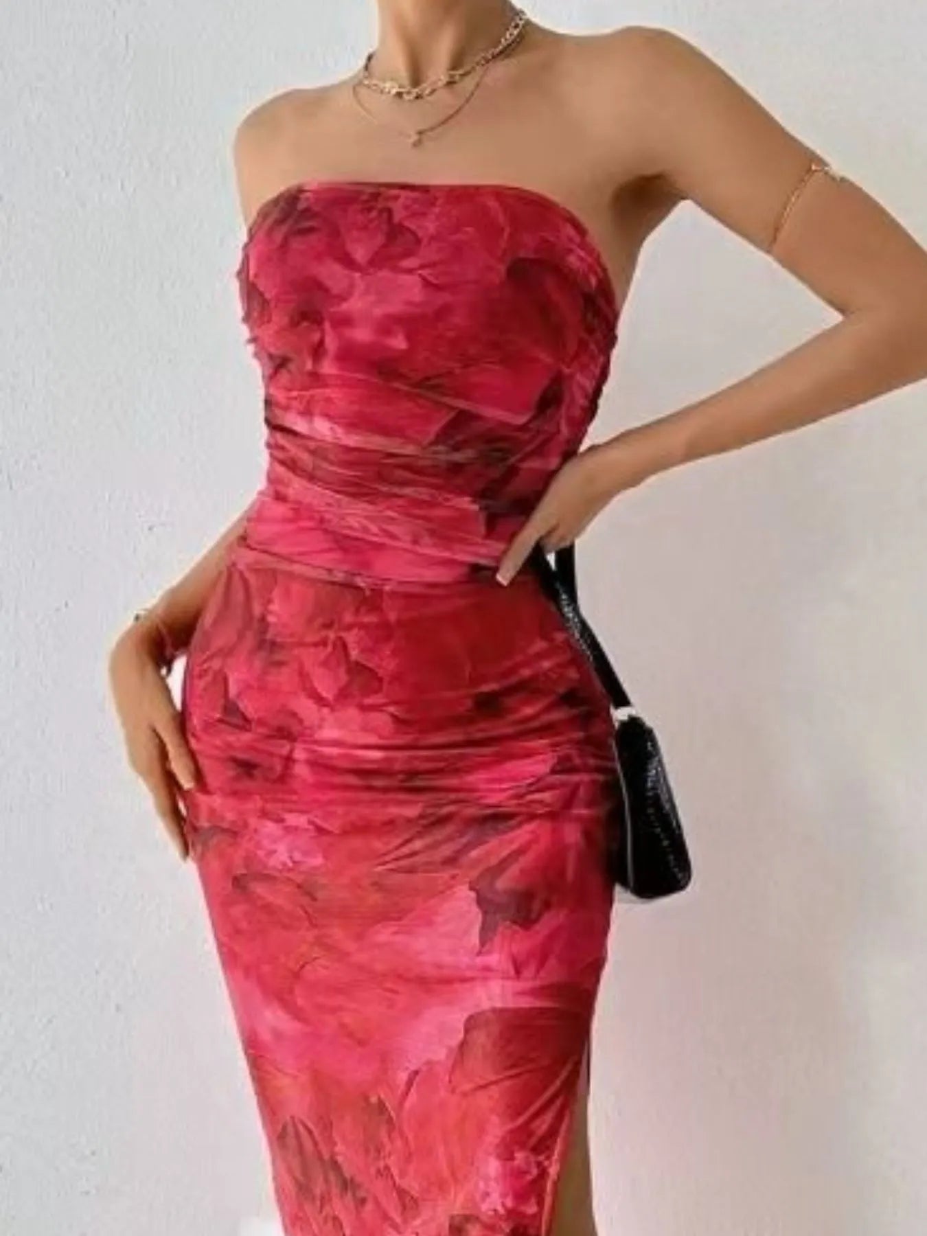 Printed Side Slit Tube Dress