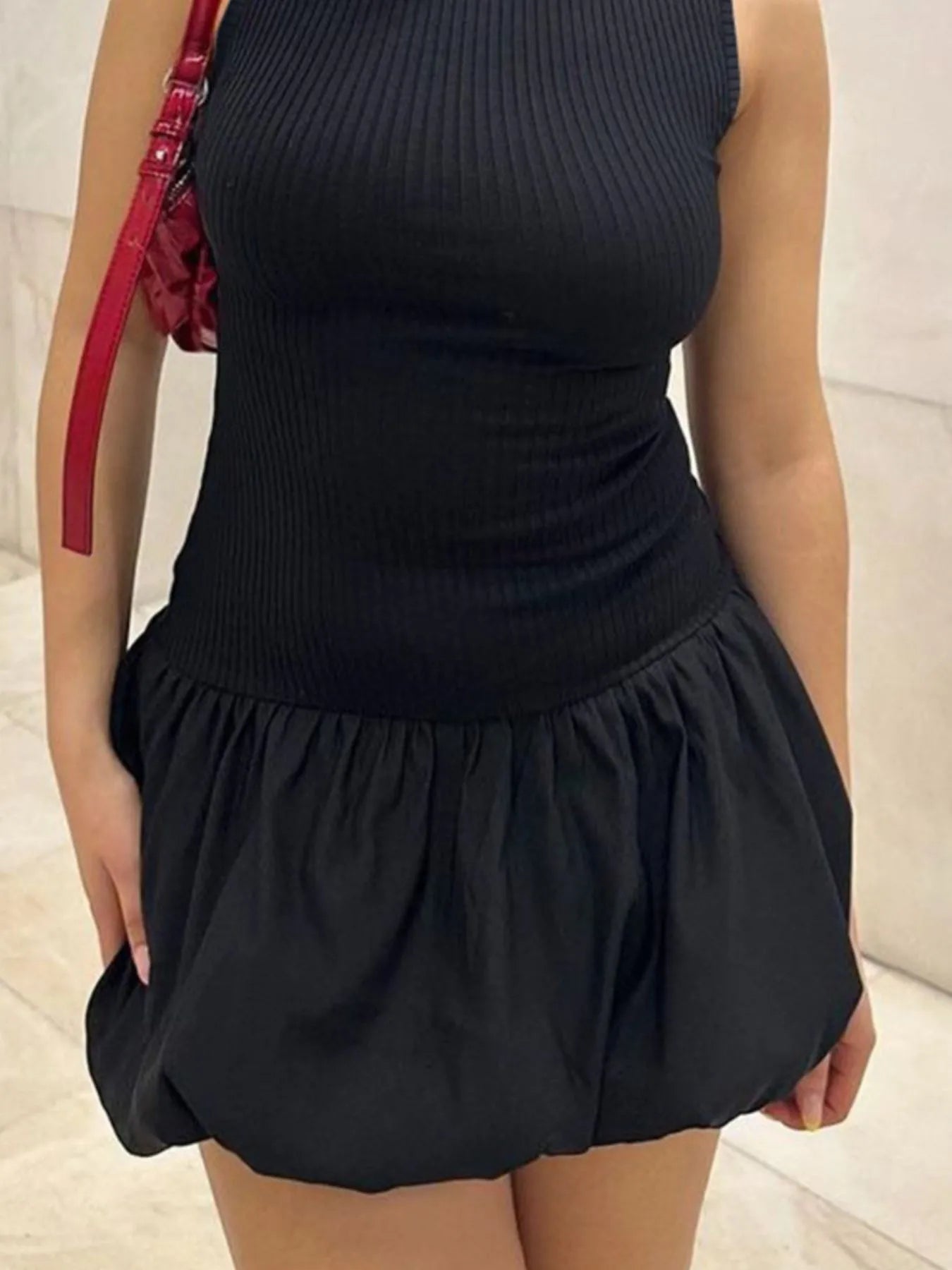 Ruffled Bubble Hem Sleeveless Mini Dress