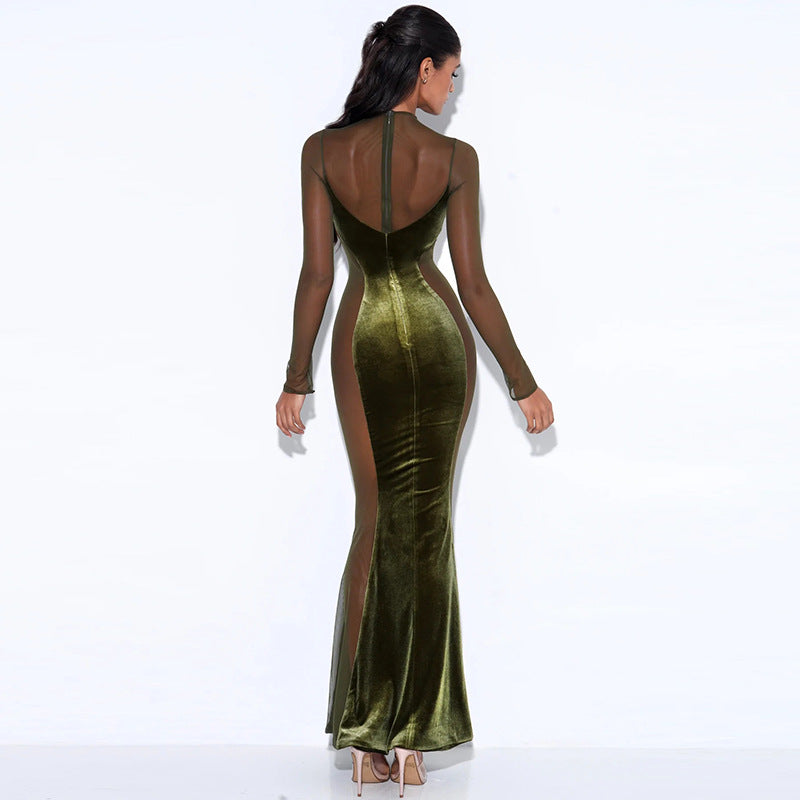 Hollow Long-sleeved Round Neck Backless Dress