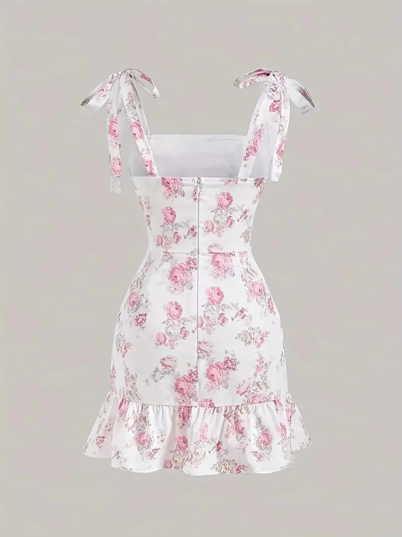 Ruffled Hem Floral Tie-Strap Mini Dress