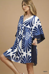 Umgee Abstract Print Kimono Sleeve Mini Dress