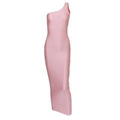 One Shoulder Sleeveless Long Dress Slim Fit-Pink