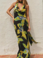 Tropical Print Sleeveless Maxi Dress