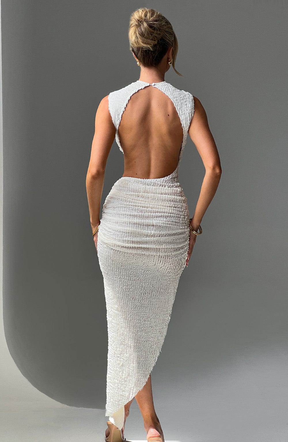 ALESA MIDI BACKLESS DRESS-WHITE