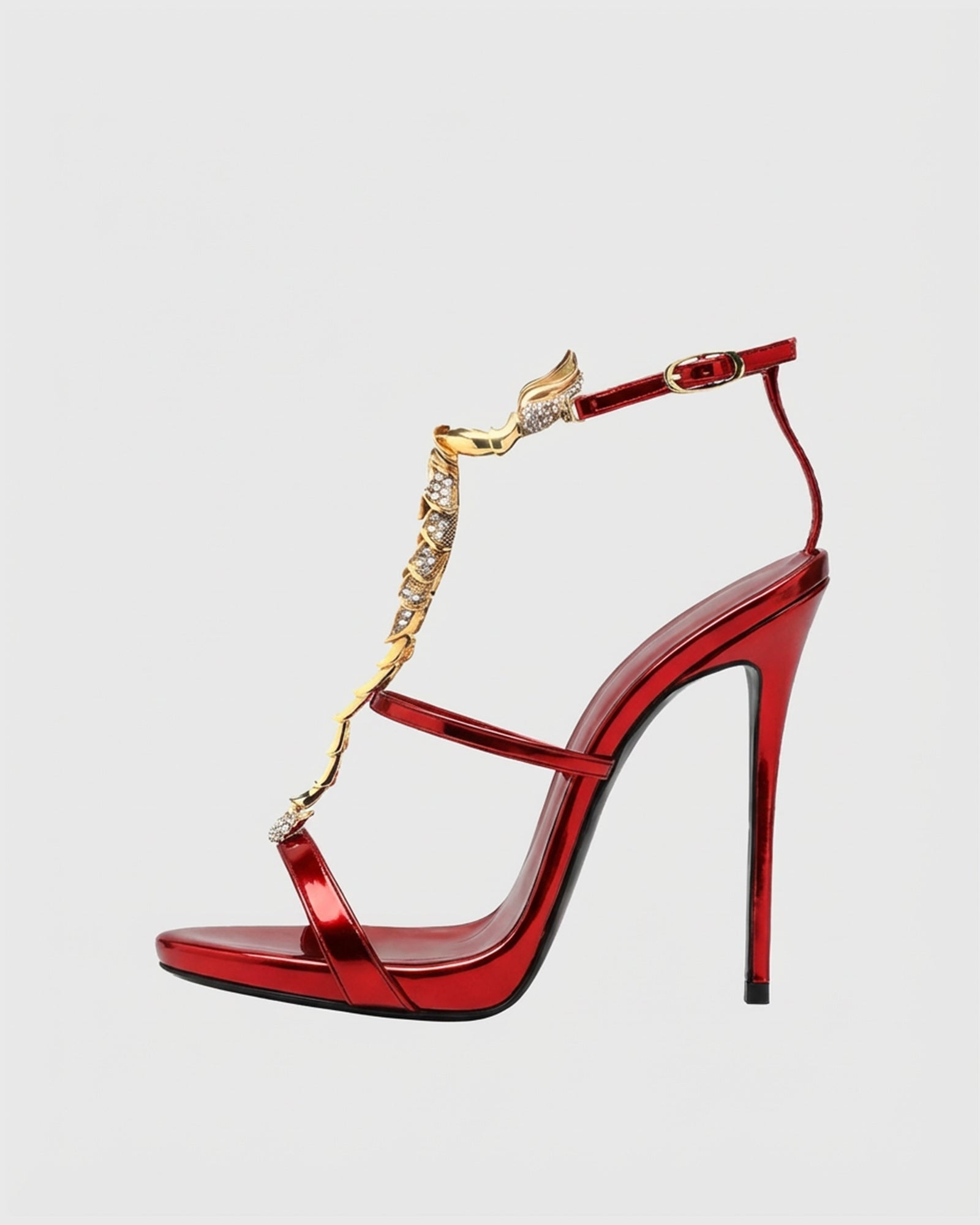 Pia Rhinestone Scorpion Strap Sandals In Red