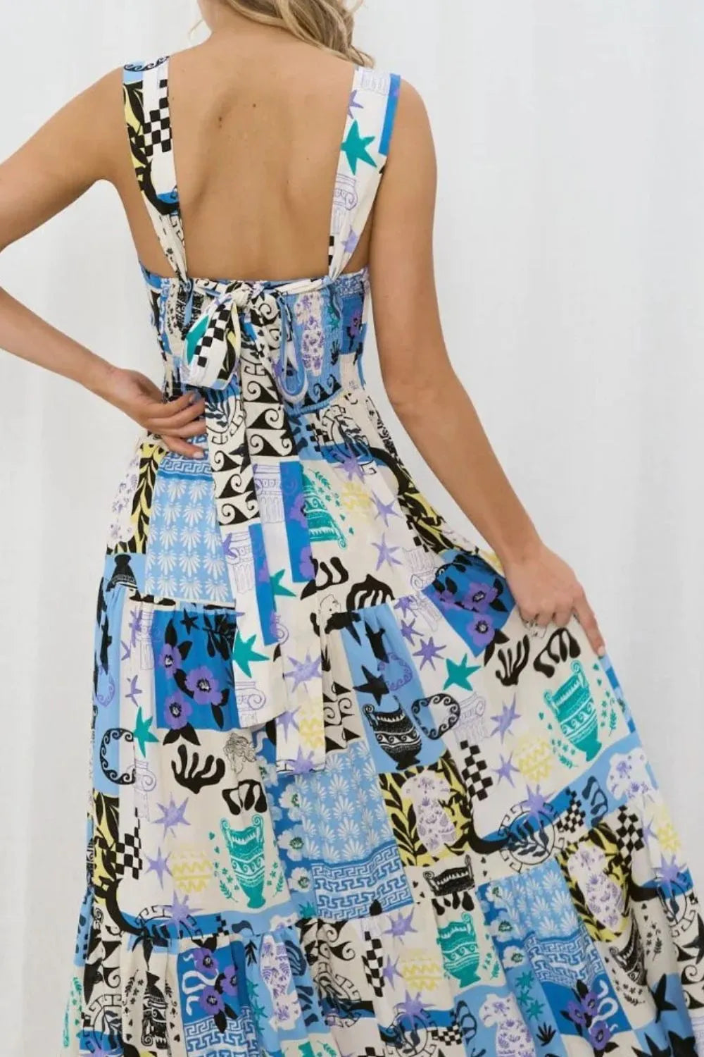 Printed Square Neck Wide Strap Maxi Dress