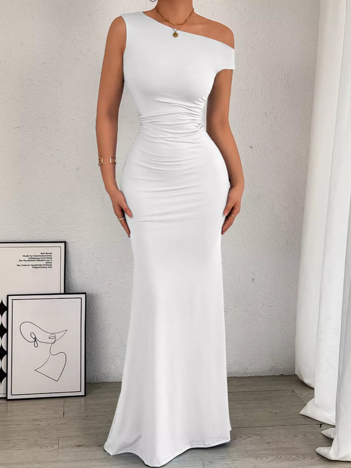 One-Shoulder Ruched Bodycon Maxi Dress