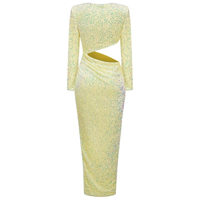 Ekuva Sequins Cutout Long Sleeve Dress