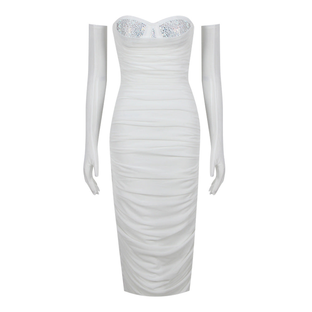 Chic Strapless Ruched Mesh Dress