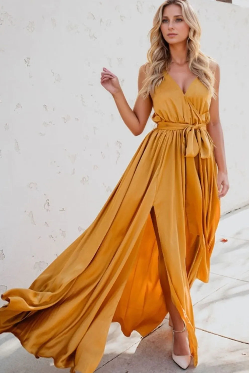 Surplice Tie Waist Maxi Dress