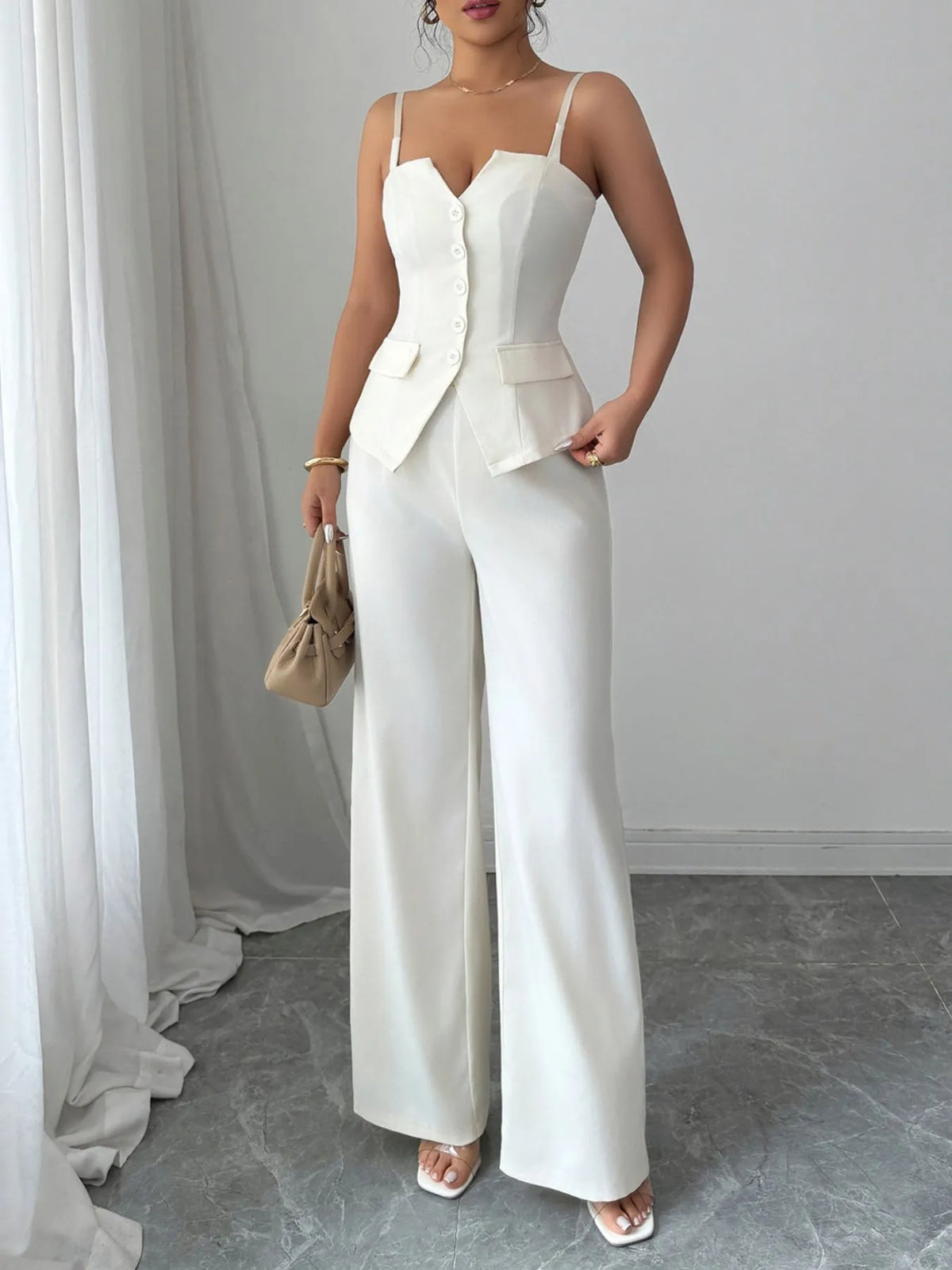 Button Front Cami and Pants Set